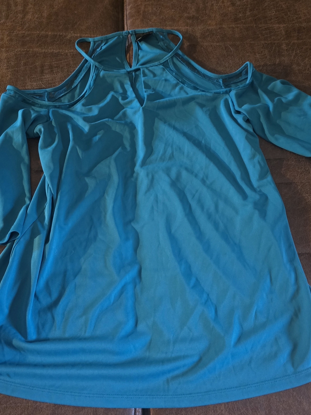Worthington Teal Cold-Shoulder Tunic with Keyhole Back